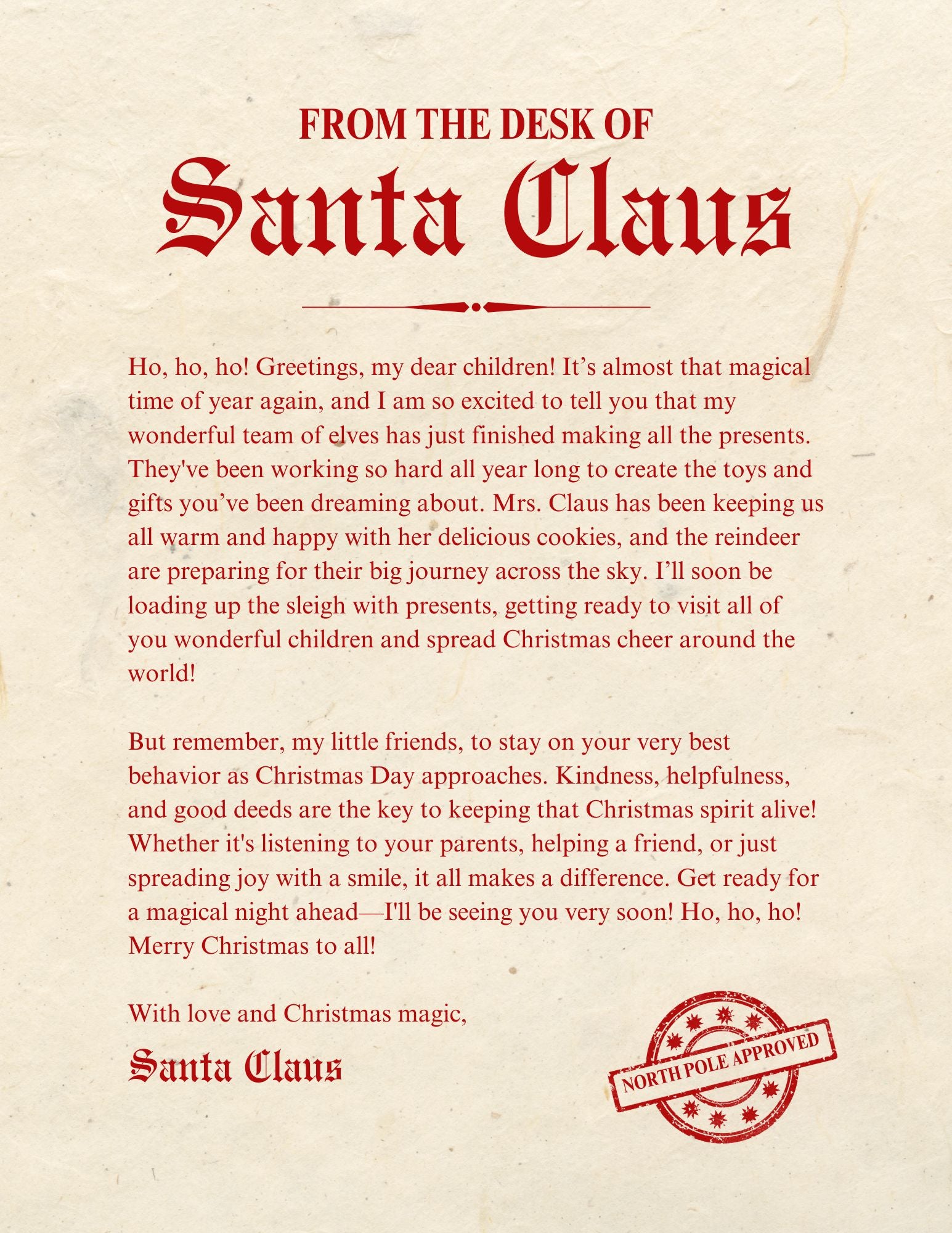 Traditional Christmas Santa Letter