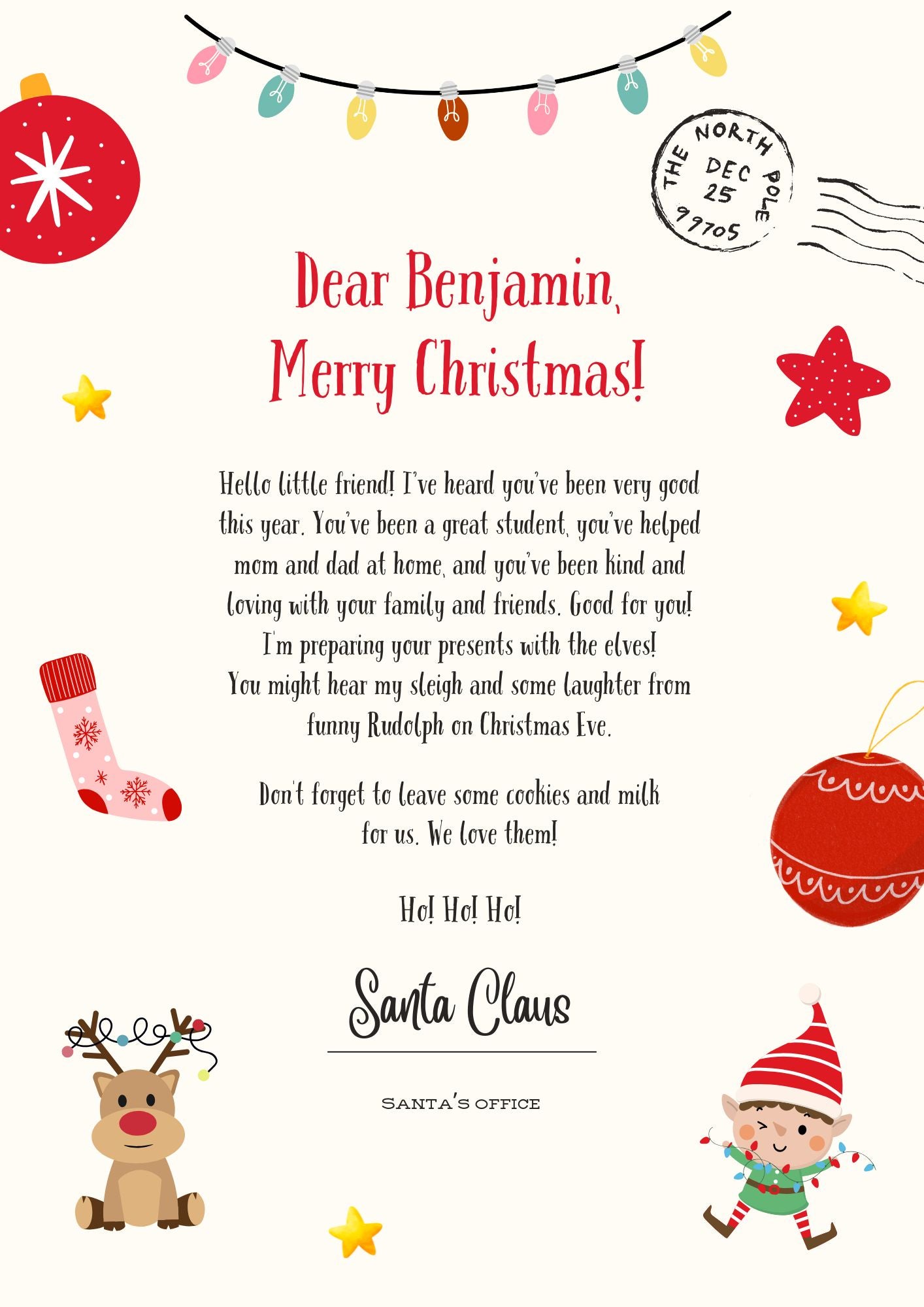 Red, Pink, and Green Fun Christmas Letter from Santa