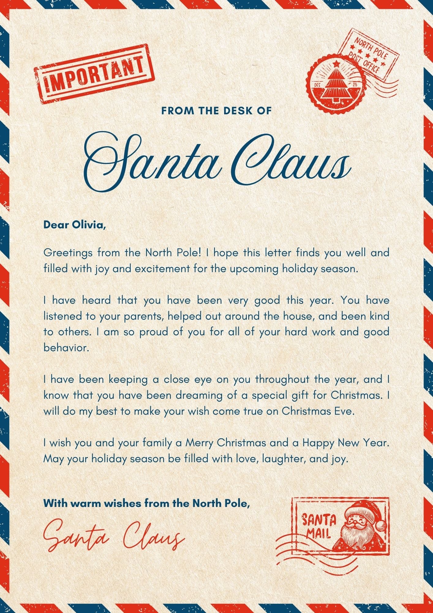 Vintage Christmas Santa Letter
