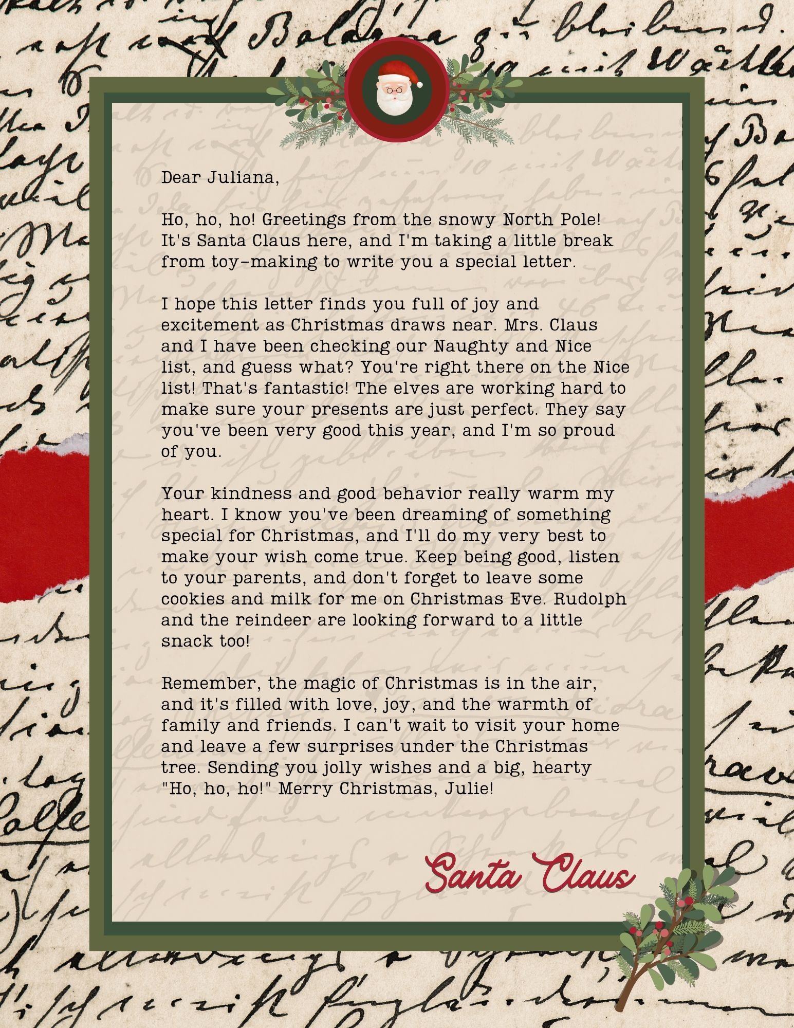 Old World Style Santa Christmas Letter